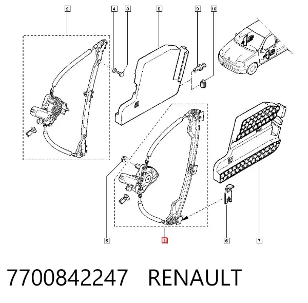 Mechanizm podnoszenia szyby drzwi przednich lewych 7700842247 Renault (RVI)