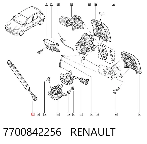 Amortyzator klapy bagażnika (3/5 drzwi-tylnych) 7700842256 Renault (RVI)