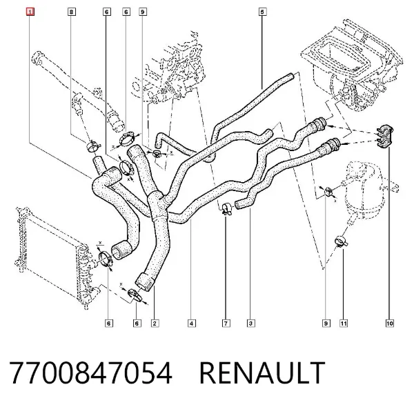 Przewód (króciec) chłodnicy górny 7700847054 Renault (RVI)