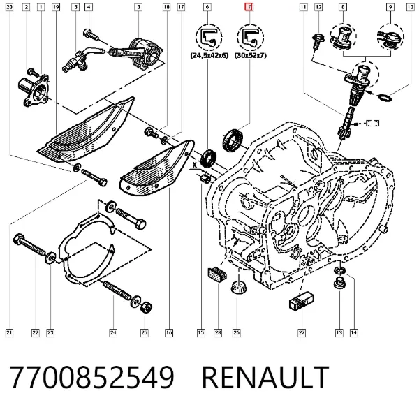 Uszczelniacz półosi prawej mostu przedniego 7700852549 Renault (RVI)