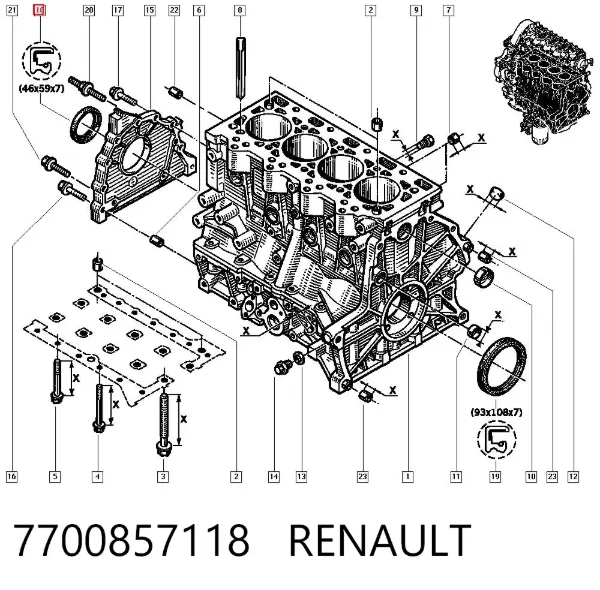 Uszczelniacz wału korbowego przedni 7700857118 Renault (RVI)