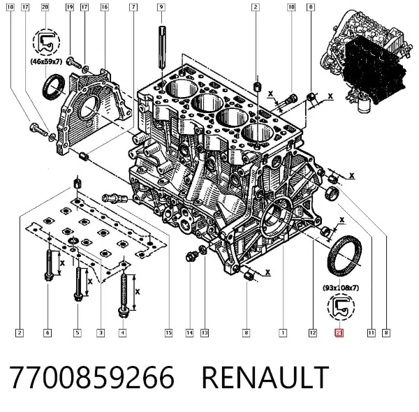 Uszczelniacz wału korbowego silnika tylny 7700859266 Renault (RVI)