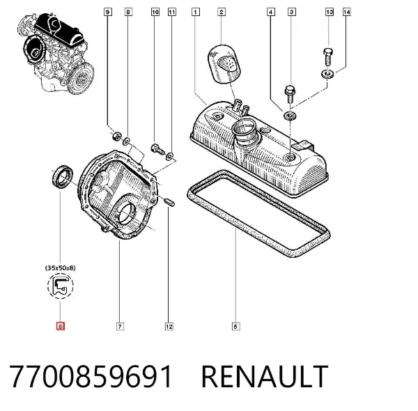 Uszczelniacz wału korbowego przedni 7700859691 Renault (RVI)