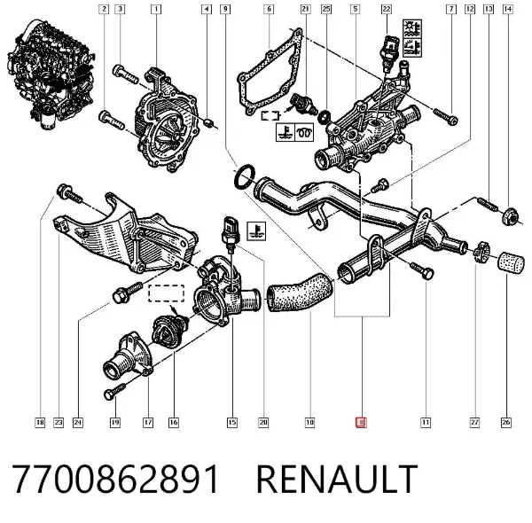 Przewód (króciec) układu chłodzenia 7700862891 Renault (RVI)