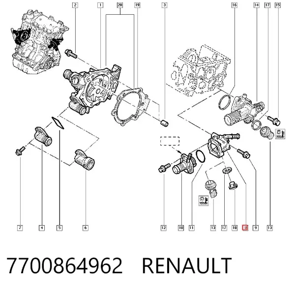 Obudowa termostatu 7700864962 Renault (RVI)