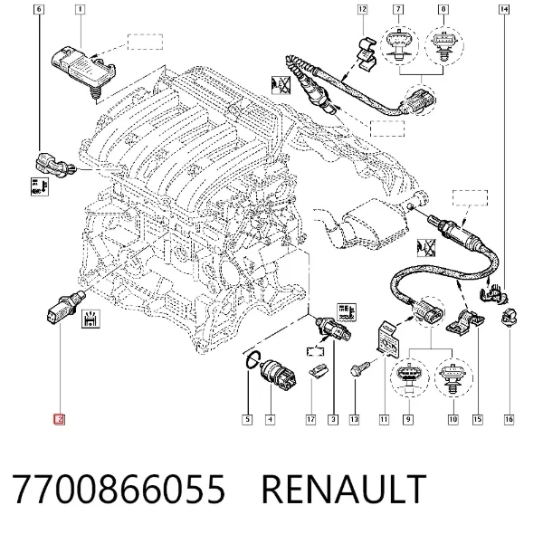 Czujnik stukowy (czujnik spalania stukowego) 7700866055 Renault (RVI)
