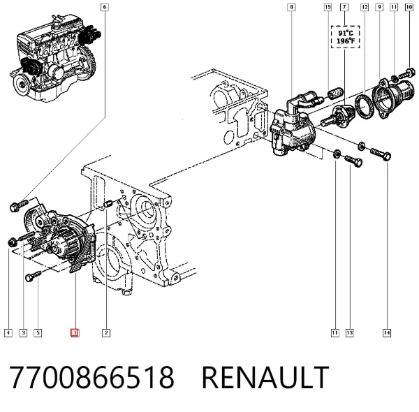 Pompa chłodząca wodna 7700866518 Renault (RVI)