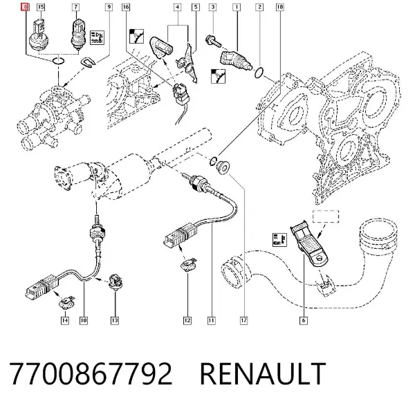 Uszczelka kołnierza (trójnika) układu chłodzenia 7700867792 Renault (RVI)