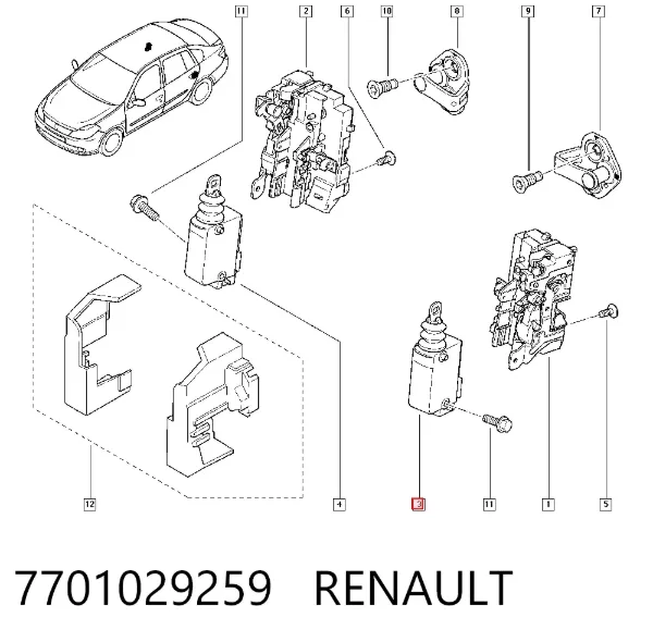 Silniczek zamka drzwi 7701029259 Renault (RVI)