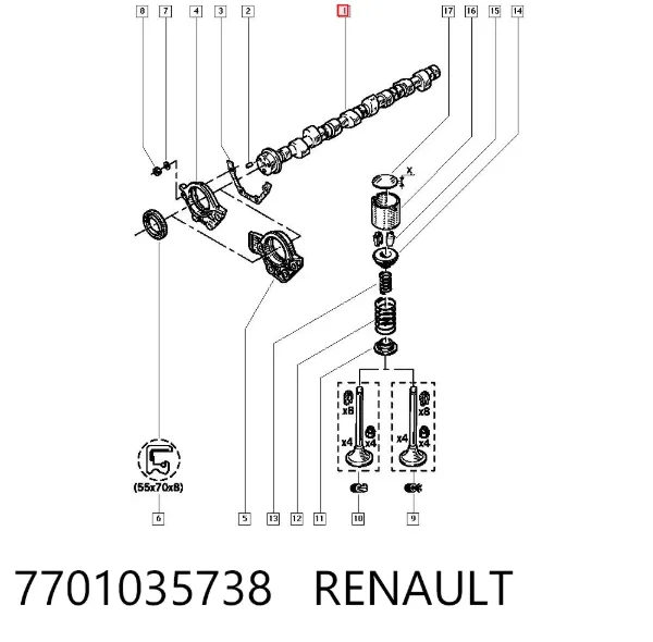 Wał rozrządu silnika 7701035738 Renault (RVI)