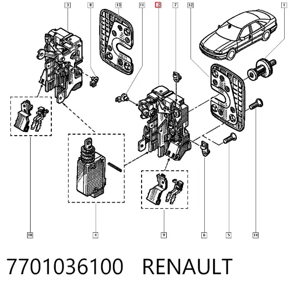 Zamek drzwi przednich lewych 7701036100 Renault (RVI)
