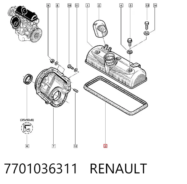 Uszczelka pokrywy zaworowej silnika 7701036311 Renault (RVI)