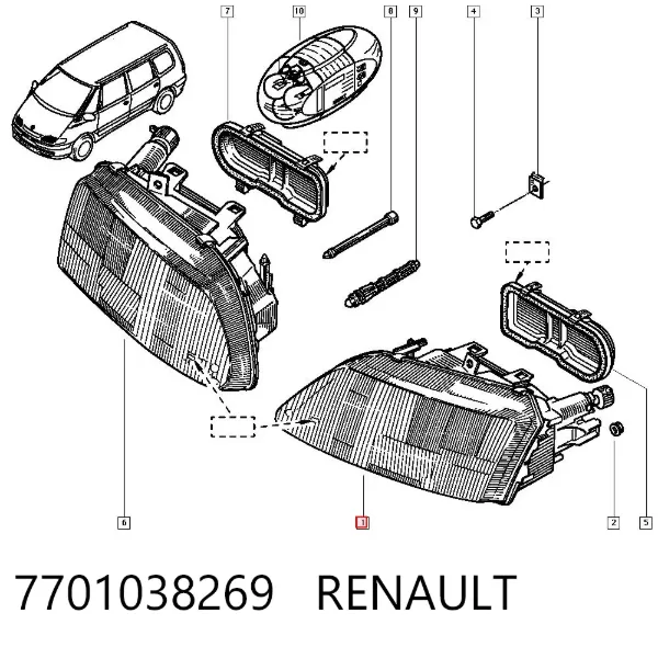 Reflektor lewy 7701038269 Renault (RVI)