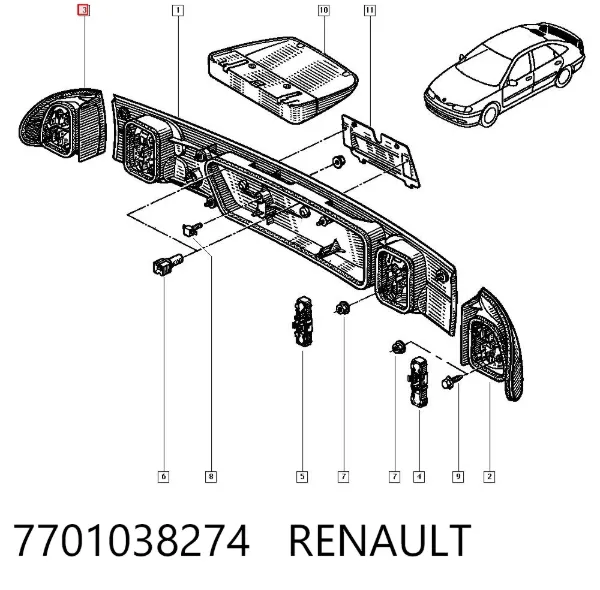 Lampa zespolona tylna prawa 7701038274 Renault (RVI)