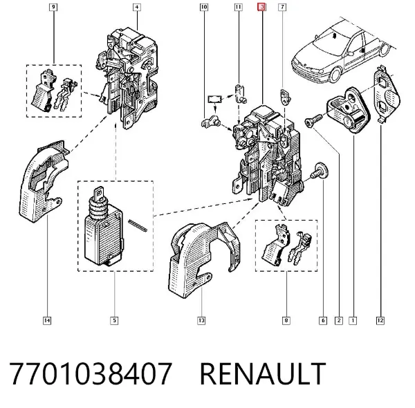 Zamek drzwi przednich lewych Renault Laguna I