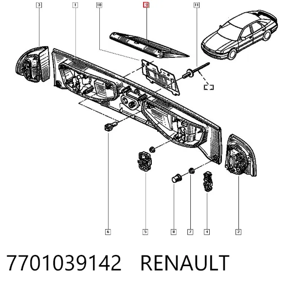 Lampa stop tylna dodatkowa 7701039142 Renault (RVI)