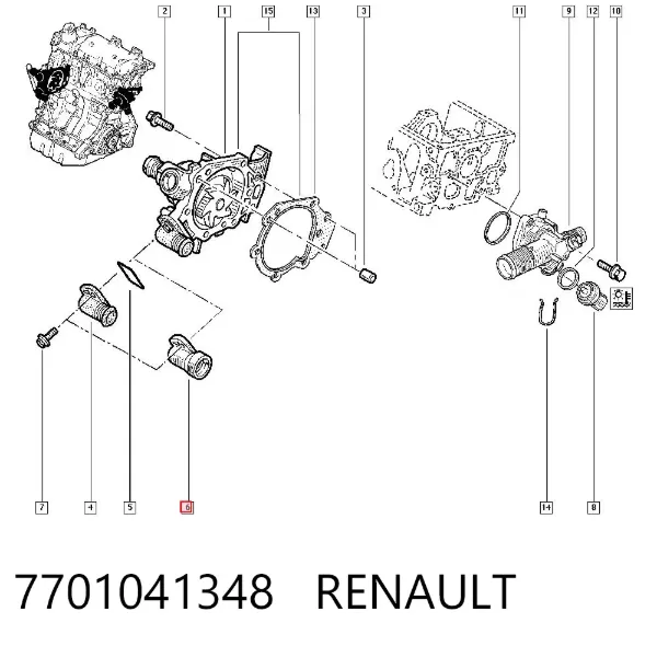 Kołnierz układu chłodzenia (trójnik) 7701041348 Renault (RVI)