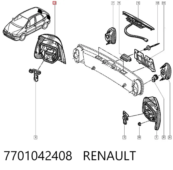 Lampa zespolona tylna prawa 7701042408 Renault (RVI)