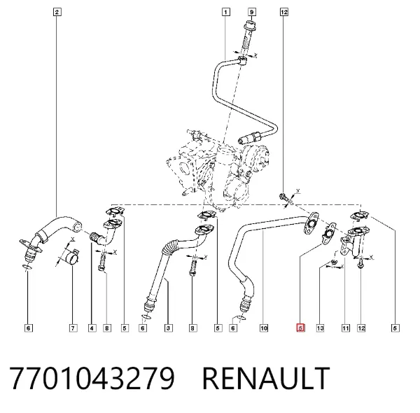 Uszczelka przewodu spływu oleju z turbiny 7701043279 Renault (RVI)