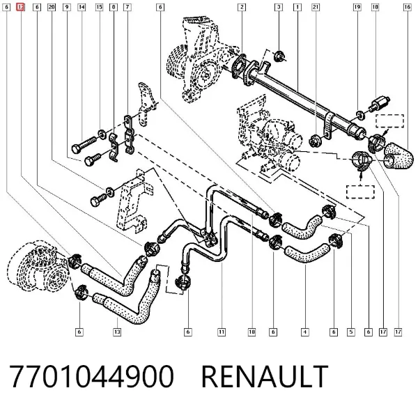 Przewód (króciec) chłodnicy górny 7701044900 Renault (RVI)