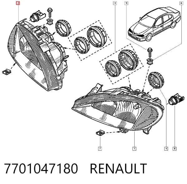Reflektor prawy 7701047180 Renault (RVI)