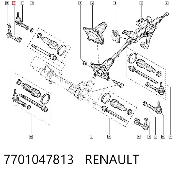 Końcówka drążka kierowniczego zewnętrzna 7701047813 Renault (RVI)