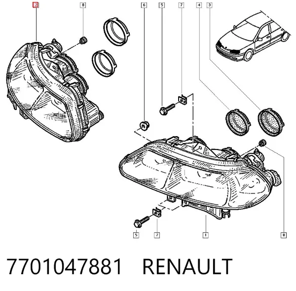 Reflektor prawy 7701047881 Renault (RVI)