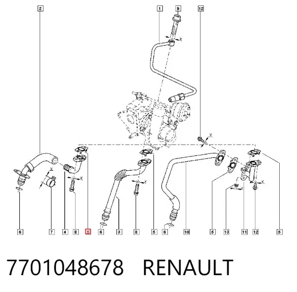 Uszczelka przewodu spływu oleju z turbiny 7701048678 Renault (RVI)