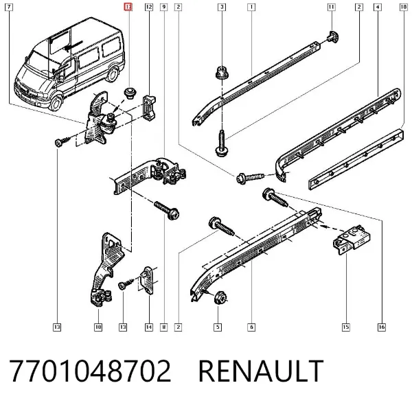 Rolka drzwi bocznych (przesuwnych) prawa górna 7701048702 Renault (RVI)