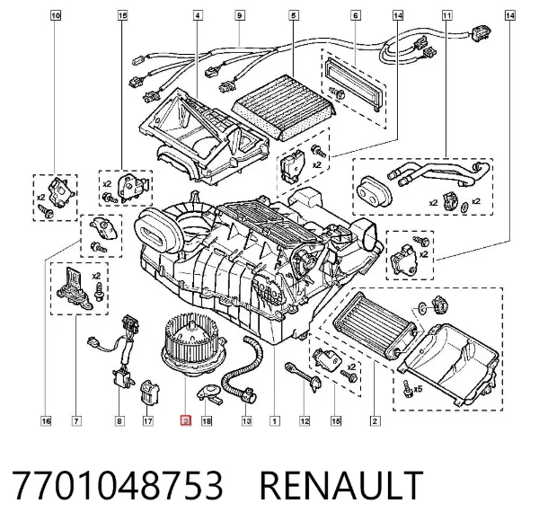 Silniczek wentylatora nagrzewnicy (ogrzewacza wnętrza) 7701048753 Renault (RVI)