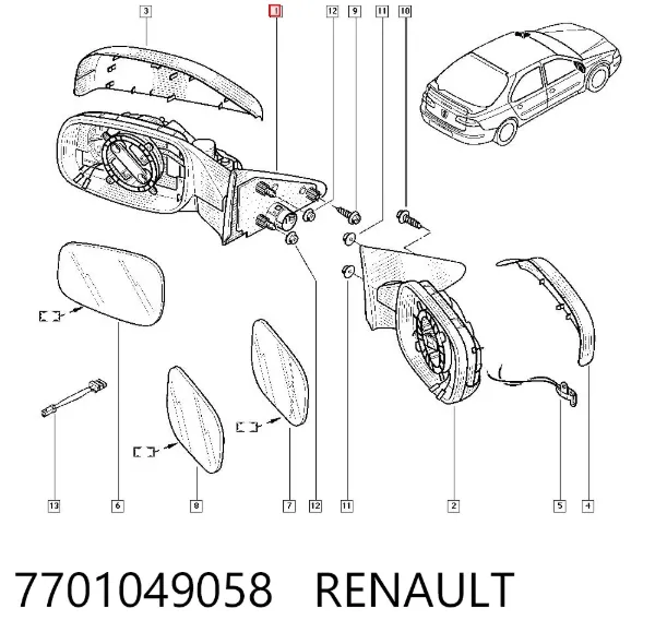 Lusterko wsteczne lewe 7701049058 Renault (RVI)