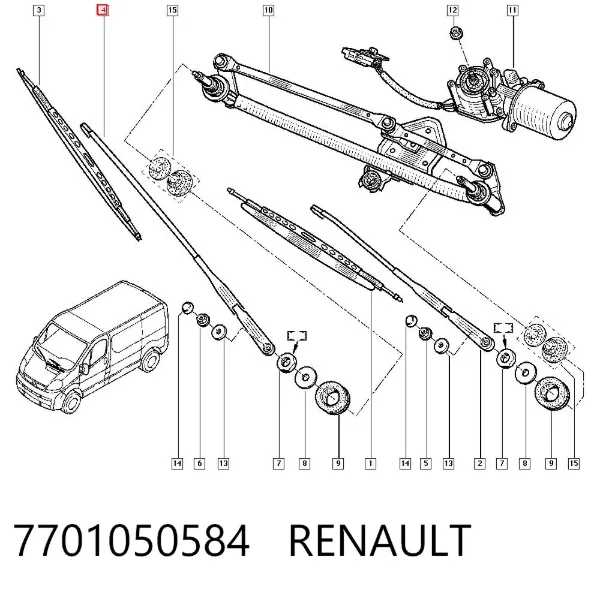 Ramię wycieraczki szyby przedniej 7701050584 Renault (RVI)