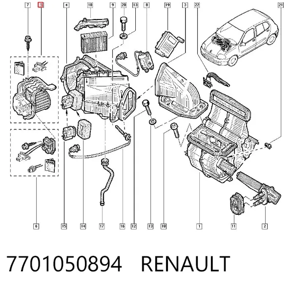 Silniczek wentylatora nagrzewnicy (ogrzewacza wnętrza) 7701050894 Renault (RVI)