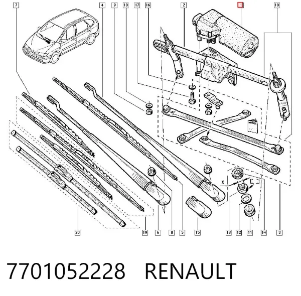 Silniczek wycieraczki szyby przedniej 7701052228 Renault (RVI)