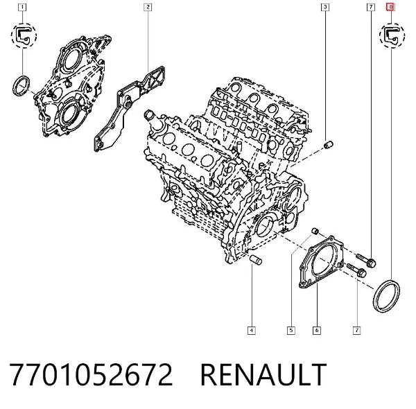 Uszczelniacz wału korbowego silnika tylny 7701052672 Renault (RVI)