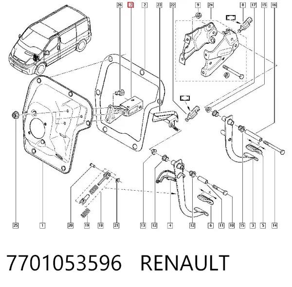 Wspornik pedałów, zespół pedałów 7701053596 Renault (RVI)
