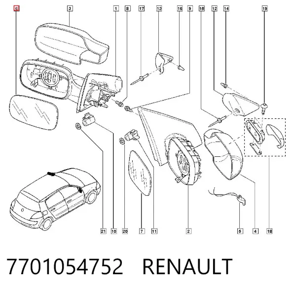 Wkład lusterka wstecznego lewego 7701054752 Renault (RVI)