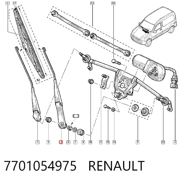 Ramię wycieraczki szyby przedniej 7701054975 Renault (RVI)
