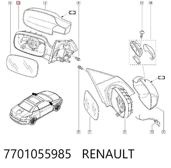 Lusterko wsteczne lewe 7701055985 Renault (RVI)