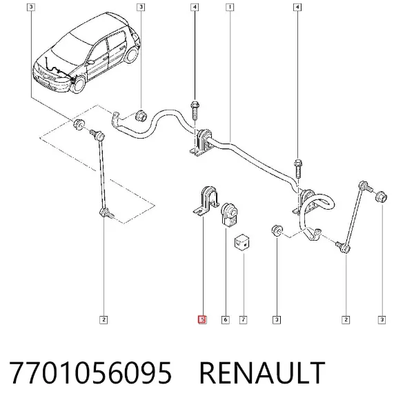 Uchwyt do mocowania tulei stabilizatora przedniego 7701056095 Renault (RVI)
