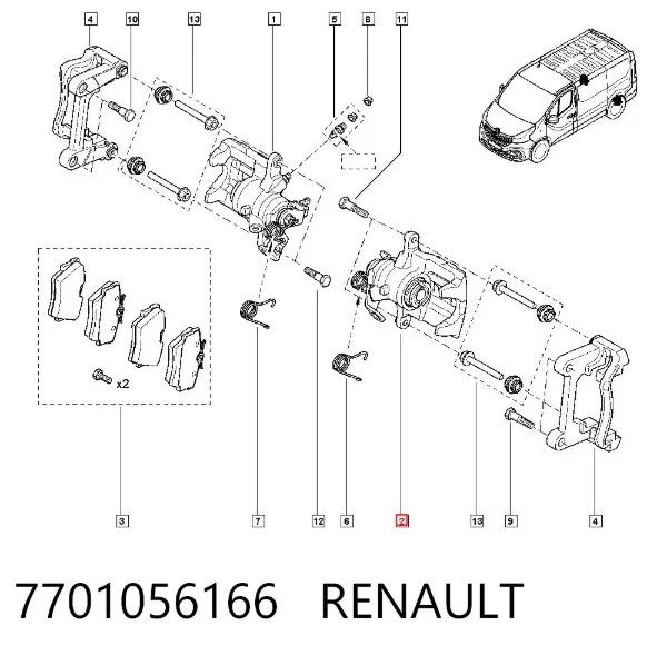 Zacisk hamulcowy tylny lewy 7701056166 Renault (RVI)