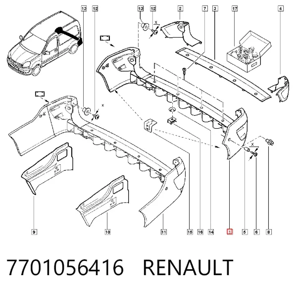 Zderzak tylny 7701056416 Renault (RVI)