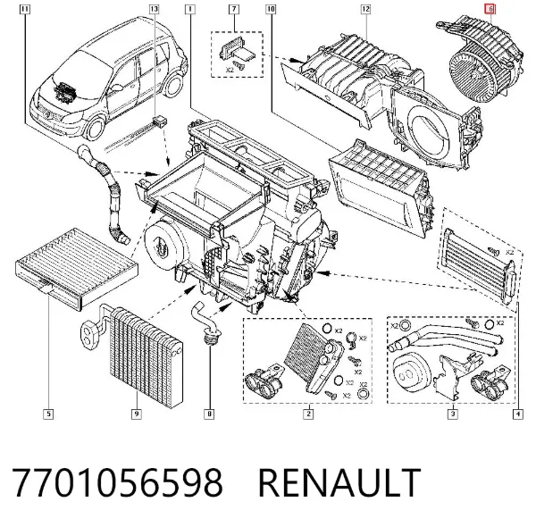 Silniczek wentylatora nagrzewnicy (ogrzewacza wnętrza) 7701056598 Renault (RVI)