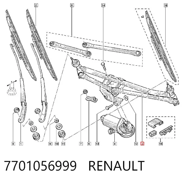 Mechanizm wycieraczek 7701056999 Renault (RVI)