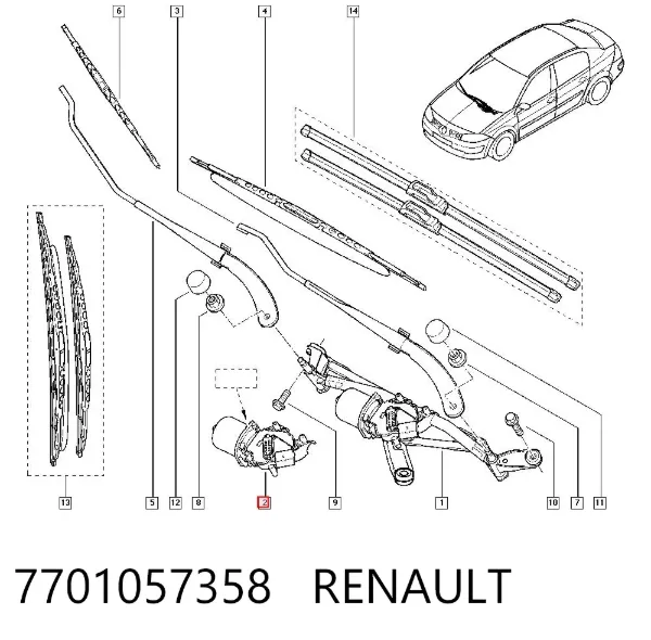 Silniczek wycieraczki szyby przedniej 7701057358 Renault (RVI)