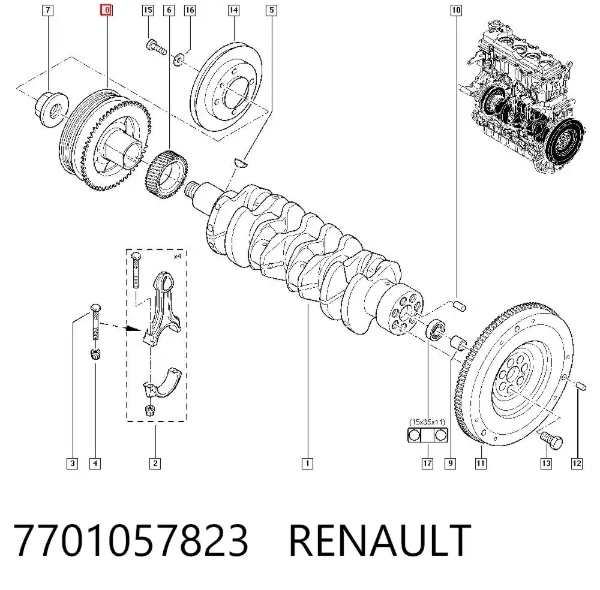 Koło pasowe wału korbowego 7701057823 Renault (RVI)