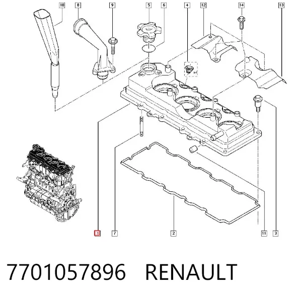 Pokrywa zaworowa 7701057896 Renault (RVI)