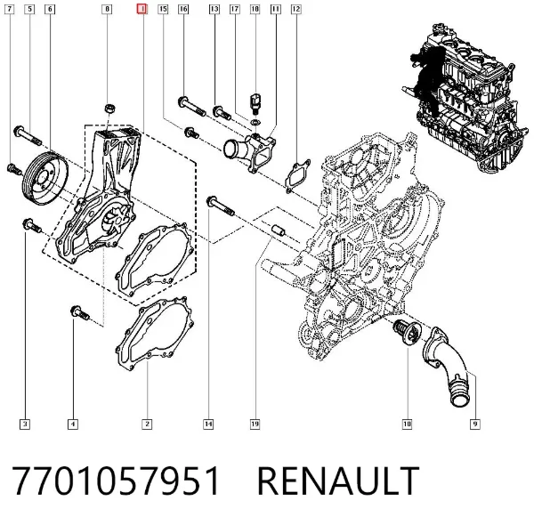 Pompa chłodząca wodna 7701057951 Renault (RVI)