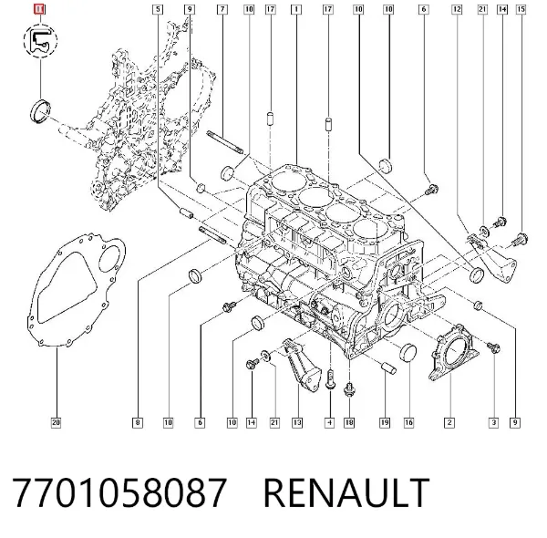 Uszczelniacz wału korbowego przedni 7701058087 Renault (RVI)
