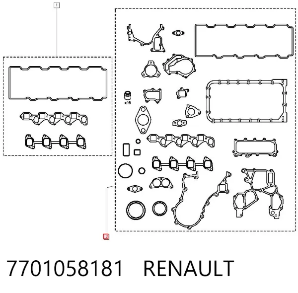 Zestaw uszczelek silnika pełny 7701058181 Renault (RVI)